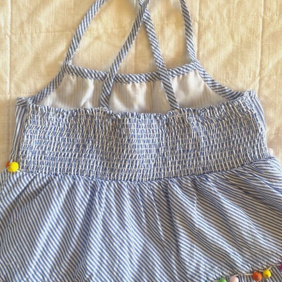 Tommy Bahama Girls Striped Smocked Pom Pom Tiered Sundress Sz 7/8 - Picture 3 of 7